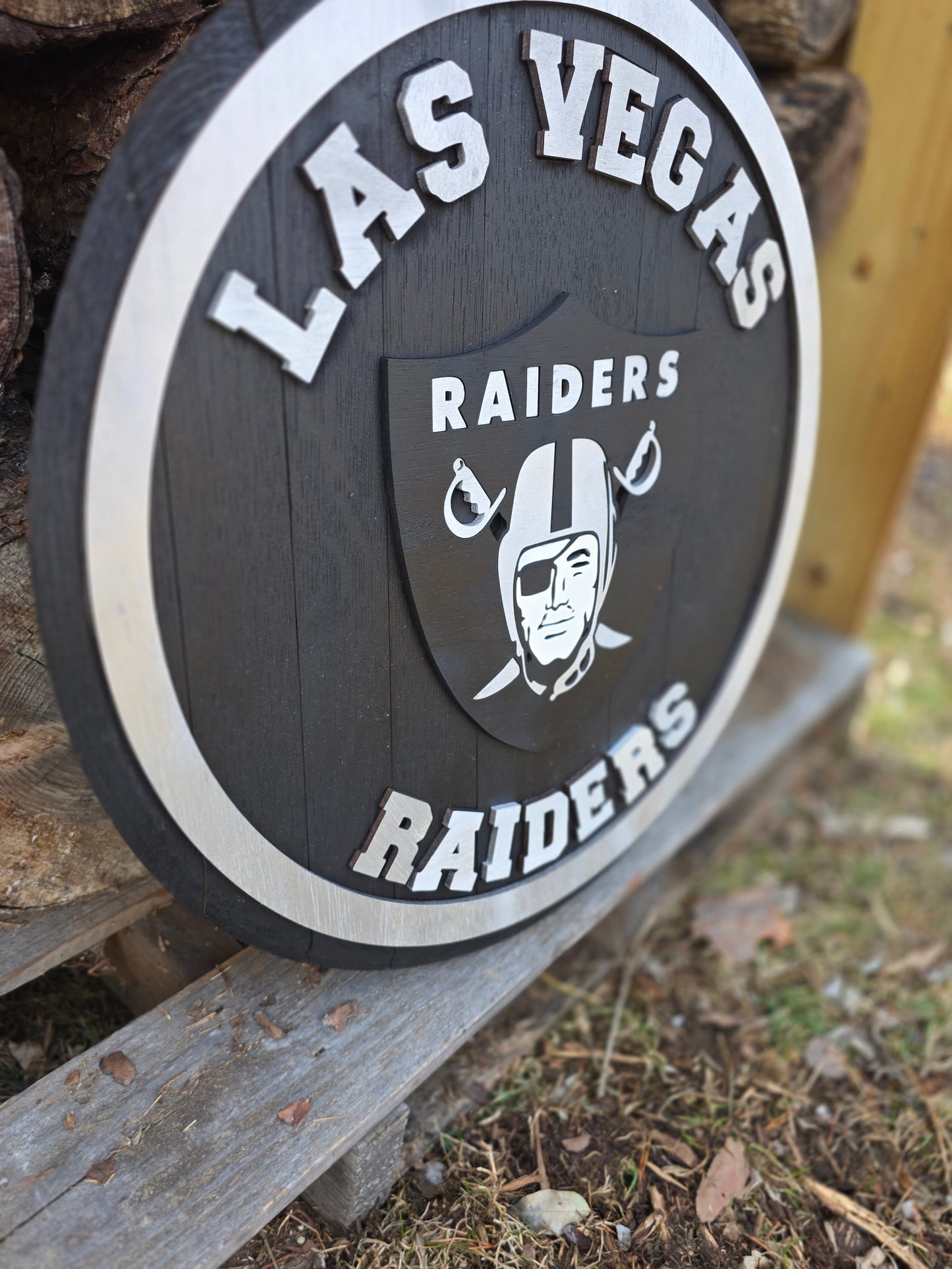 Custom Bourbon Barrel Lid – Las Vegas Raiders Inspired