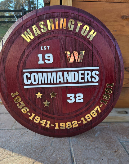 Washington Commanders Bourbon Barrel Lid – 3D Raised Letters