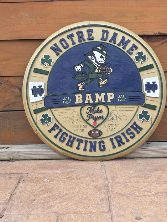 Notre Dame Fighting Irish Bourbon Barrel Lid