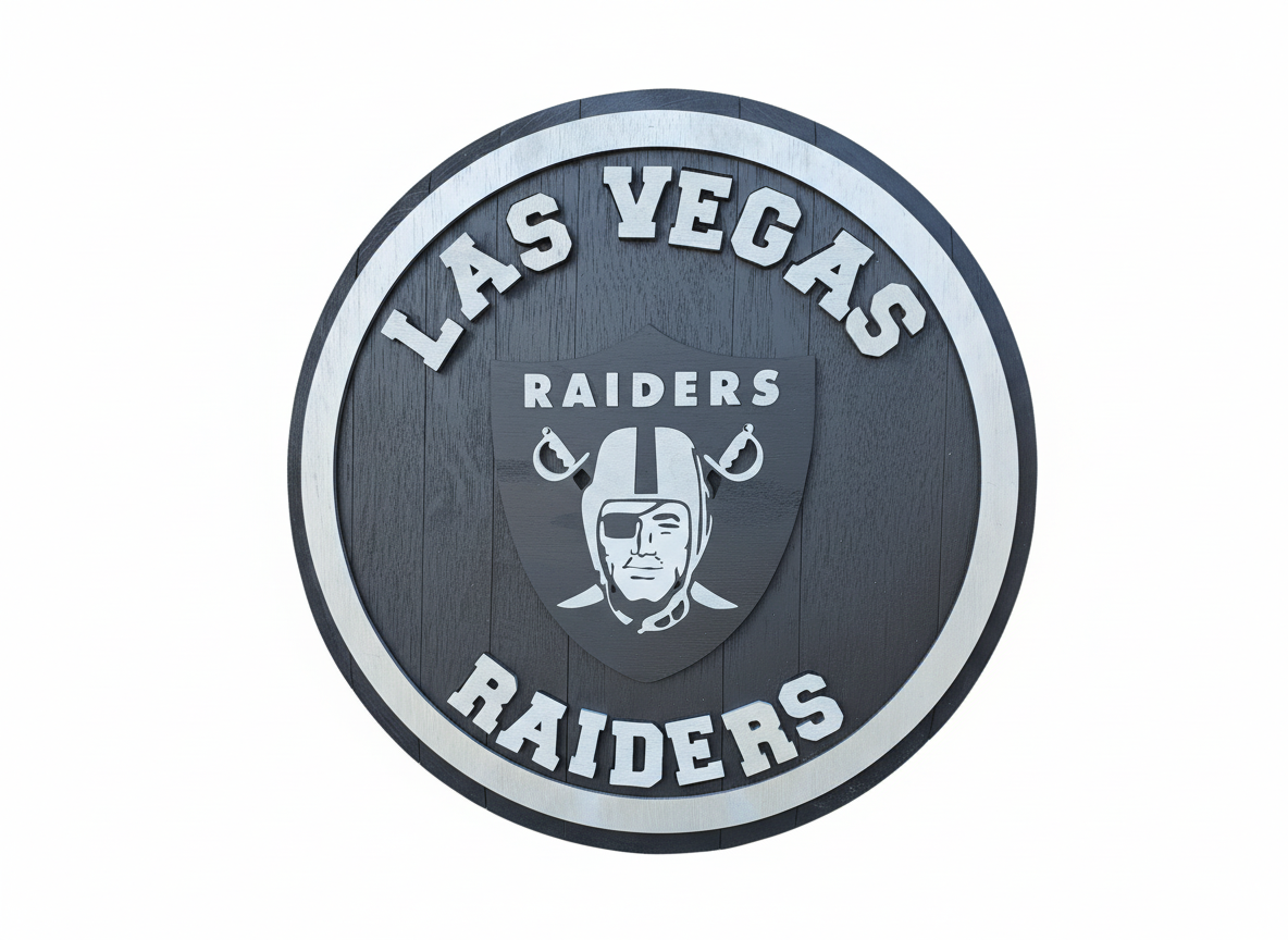 Custom Bourbon Barrel Lid – Las Vegas Raiders Inspired